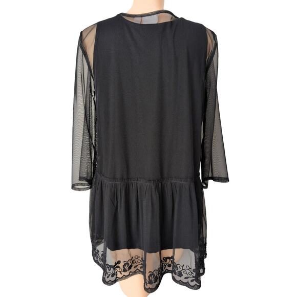 LOGO Lavish Sheer Mesh Embroidery Lace Tunic Dress Medium Witchy Whimsigoth Boho - Picture 2 of 6